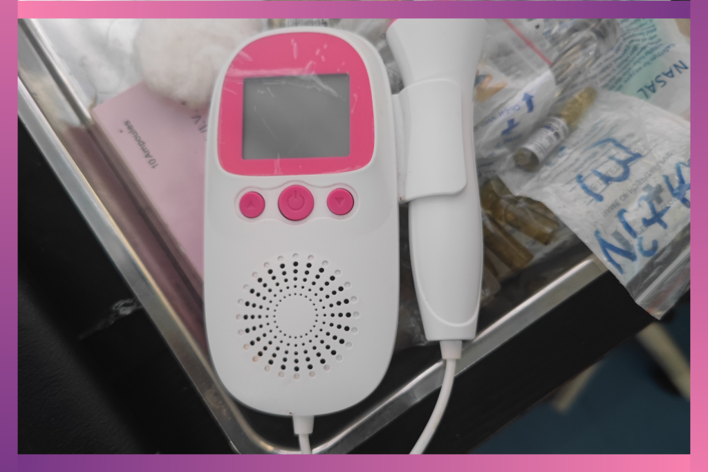 An image showing a fetal doppler used to check fetal heartbeat