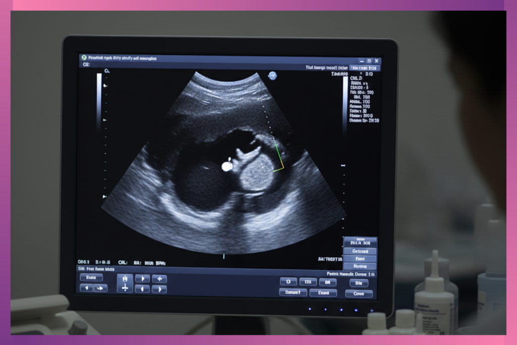 An image showing a screen portraying what to expect during a 4 week pregnant ultrasound