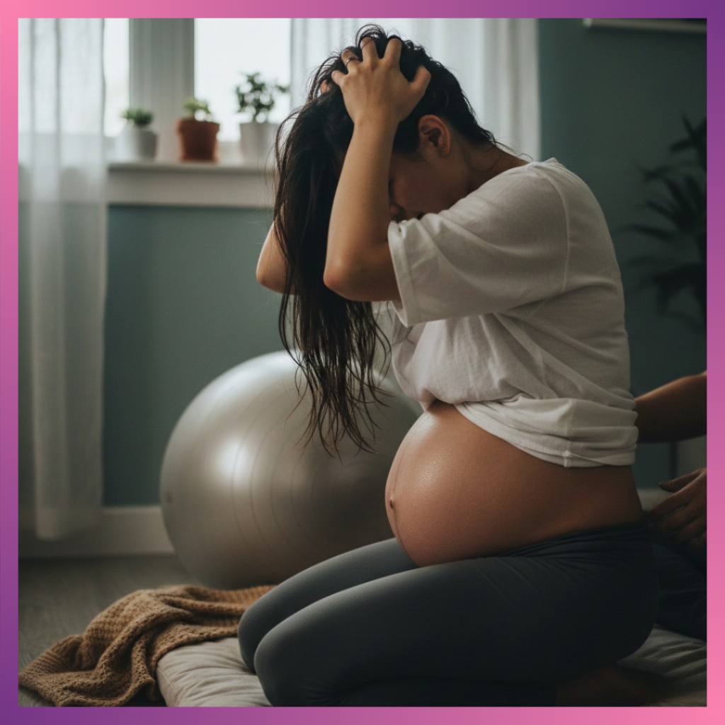 Image showing a woman in labor torn between natural delivery vs c section